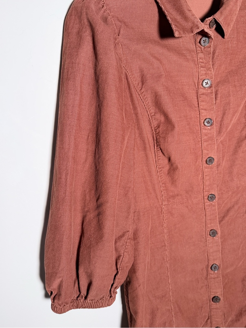 GAP Saddle Brown Corduroy Button-Front Puff Sleeve Mini Dress S 100% Cotton - Picture 5 of 13
